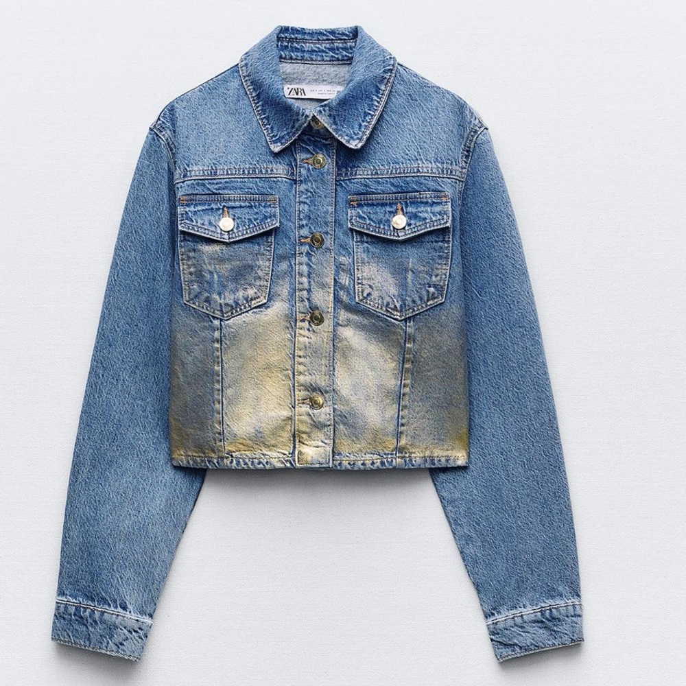 Zara women's Denim Jacket with Blue and Gold Accents